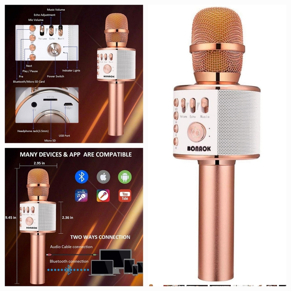 💙 2/$20 NIB BONAOK Wireless Bluetooth Karaoke Mic, 3-in-1 Portable